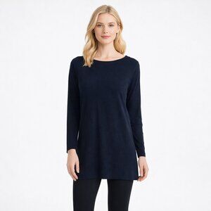 2/$30 Eileen Fisher Bateau Neck Tunic Top XS  Side Slit Black #A5738